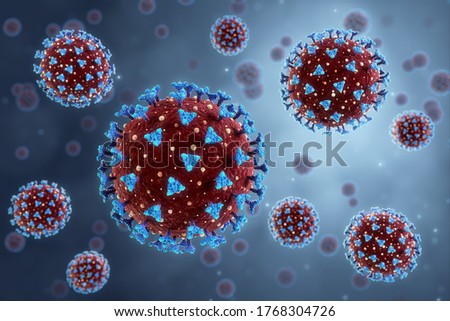 Coronavirus illustration. New deadly disease-causing viruses such as COVID-19 or SARS (Severe acute respiratory syndrome). Virus in a microscope close up. 3D rendering