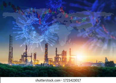 Coronavirus Impact Influence Oil And Gas Industry, Covid 19 Disease Epidemic Effect To Oil Refinery Industrial And Stock Exchange. Falling Stock Market Risk Investment From Coronavirus Crisis