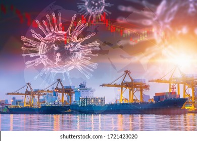 Coronavirus Impact Influence Transportation Import/Export Industry, Covid 19 Disease Epidemic Effect To Transport Industrial And Stock Exchange. Falling Stock Market Risk Investment From Coronavirus