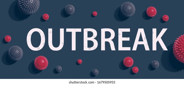 Coronavirus Outbreak theme with viral objects flatlay overhead view