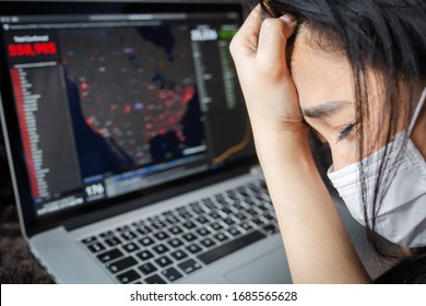 Coronavirus Outbreak:  A Woman Reading News/updates About Coronavirus And Getting Anxiety/depression. Global Pandemic. Lockdown Mental Health.