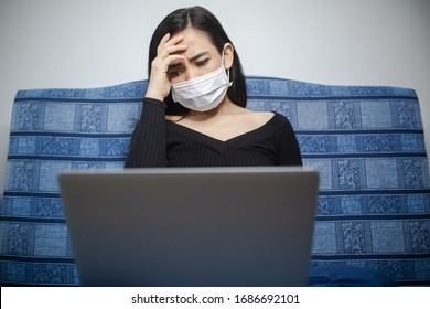 Coronavirus Outbreak:  A Woman Reading News/updates About Coronavirus And Getting Anxiety/depression. Global Pandemic. Isolation Against Coronavirus. Lockdown Mental Health.