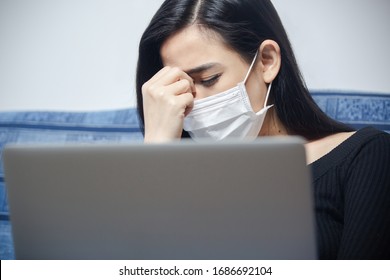 Coronavirus Outbreak:  A Woman Reading News/updates About Coronavirus And Getting Anxiety/depression. Global Pandemic. Isolation Against Coronavirus. Lockdown Mental Health.