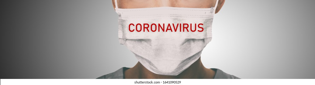 Coronavirus prevention panoramic banner doctor wearing surgical face mask against coronavirus. Panorama of medical staff people. - Powered by Shutterstock