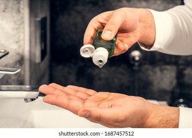 Coronavirus. Proper disinfection of hand treatment with alcohol gel. Self-isolation and hygiene - Shutterstock ID 1687457512