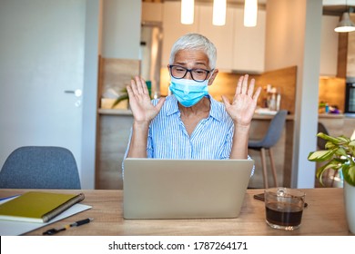 Coronavirus. Quarantine. Online training education and freelance work. Laptop and studying remotely. Coronavirus pandemic in the world. Working from home due to social distancing. Video call. 