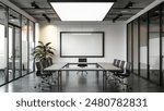 corporate branding identity logo display white blank frame mockup with modern business offices reception background as banner with copy space area mock up