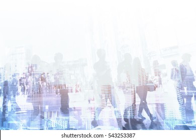 Corporate Business Company Background, Abstract People Walking Near Modern Office Buildings