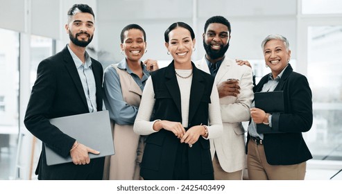 Corporate, business people and face with management, teamwork and diversity in office. Collaboration, executive consultants and group portrait with leadership, solidarity and workforce confidence - Powered by Shutterstock