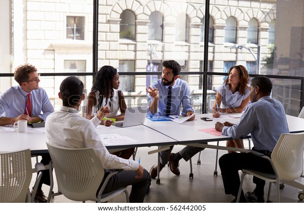 Corporate business team and manager in a meeting,\
close up