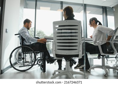 Corporate Business Team And In A Meeting At Modern Office With Big Windows . High Quality Photo.