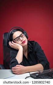 Corporate Business Woman Fallen Asleep Listening To A Self Hypnosis Mp3 Track