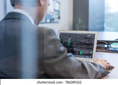 Corporate businessman analyzing economic data on laptop computer. Man's hands on notebook computer, business person at workplace. - Shutterstock ID 786289162