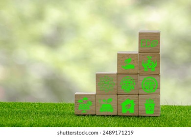 Corporate commitment to ESG or CSR to reduce carbon emission and adopting eco friendly clean business to minimize environmental impact for net zero world concept. Panorama Reliance