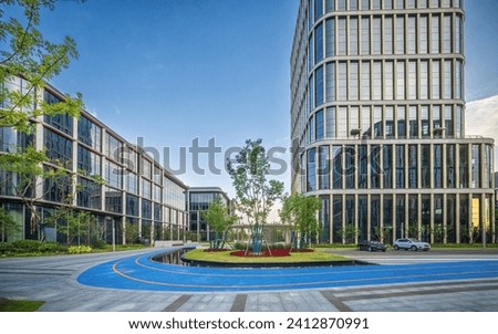 Corporate Complex Roundabout with Blue Sky