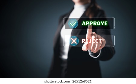 Corporate digital interface, technology business management by integrating strategy, workflow, decision-making process approve, reject selections, ensuring efficient approval, rejection choices.
