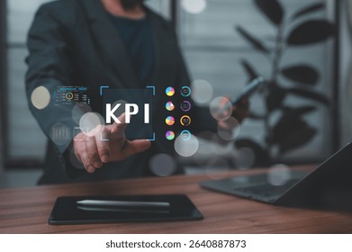 Corporate Executive Using Digital Interface For Data Visualization, Driving Performance Progress Data driven Strategy Enables Informed Data driven Decisions From Comprehensive Data Summaries