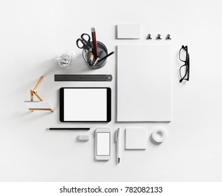 Corporate ID template. Photo of blank stationery set on paper background. Mockup for branding identity. Top view. - Powered by Shutterstock