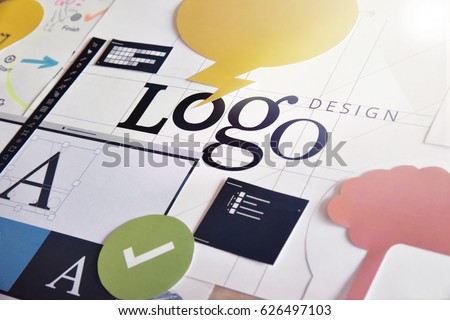 Corporate identity. Concept for logo design and development, branding, graphic design services, creative workflow.