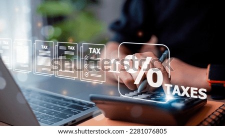 Corporate and individual tax payment concept, woman using computer filling out corporate and personal income tax return, VAT and property tax of business.