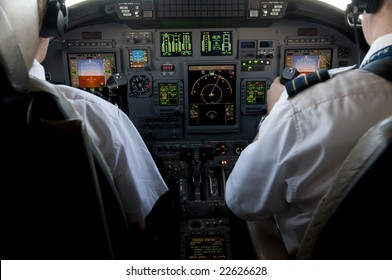 Corporate Jet Cockpit View With Digital Instruments