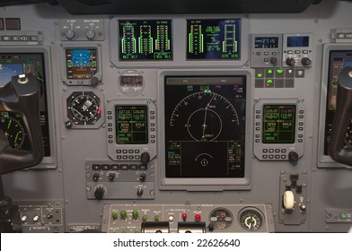 Corporate Jet Cockpit View With Digital Instruments