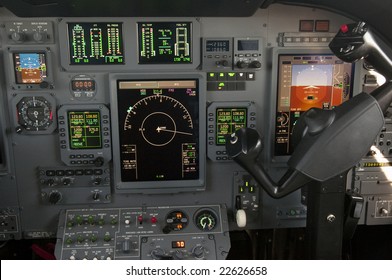 Corporate Jet Cockpit View With Digital Instruments