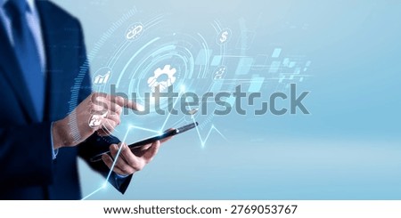 Corporate leaders using the tablet and analyzing business cooperation data. strategic partnership development, professional collaboration framework, enterprise growth analytics, teamwork concept