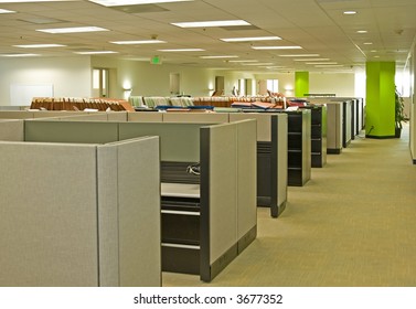 Corporate Office Settings Showing Desks, Cubicles, Files, And Conference Space