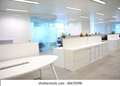 Corporate Office Settings Showing Desks, Cubicles, Files, And Conference Space