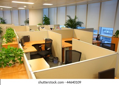 Corporate Office Settings Showing Desks, Cubicles, Files, And Conference Space