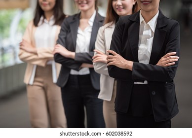 Corporate Professional Group Women  Office Team Successful,business Team Professional Female People Standing With Partnership