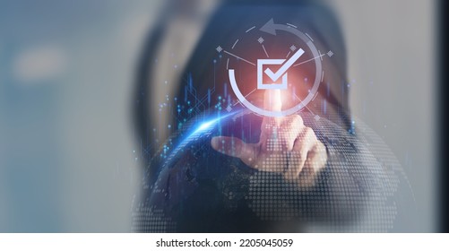 Corporate regulatory and compliance. Goals achievement and business success. Task completion. Software and digital technology supporting ethical corporate. Do the right thing. Quality and ISO symbol.  - Shutterstock ID 2205045059