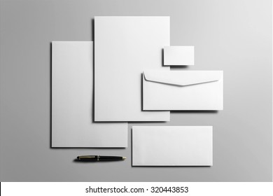 Corporate Stationery, Branding Mock-up, deep shadows, with clipping path, isolated, changeable background. - Shutterstock ID 320443853