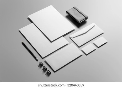 Corporate Stationery, Branding Mock-up, deep shadows, with clipping path, isolated, changeable background. - Shutterstock ID 320443859