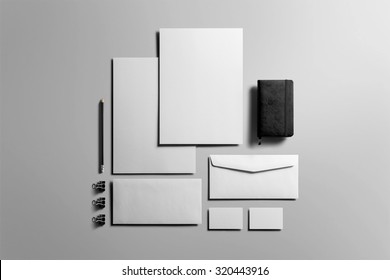 Corporate Stationery, Branding Mock-up, deep shadows, with clipping path, isolated, changeable background. - Shutterstock ID 320443916