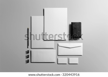 Corporate Stationery, Branding Mock-up, deep shadows, with clipping path, isolated, changeable background.