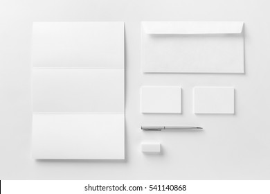 Corporate Stationery Set Mockup. Blank White Textured Brand ID Elements.