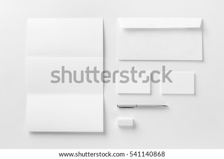 Corporate stationery set mockup. Blank white textured brand ID elements.