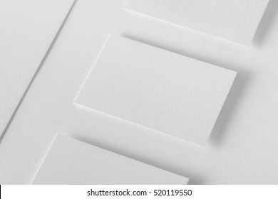 Corporate Stationery Set Mockup. Letterhead And Three Business Cards At White Textured Paper Background. 