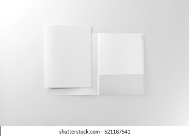 Corporate stationery set mockup. Two presentation folders and letterhead at white textured paper background.  - Shutterstock ID 521187541