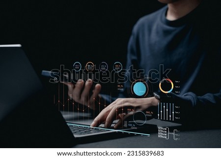 Corporate strategy for finance, operations, sales, marketing. Business Analytics and Data Management System on computer to make report with KPI. [[stock_photo]] © 