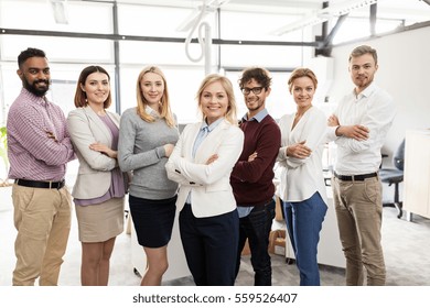 Corporate, Teamwork And People Concept - Happy Business Team In Office