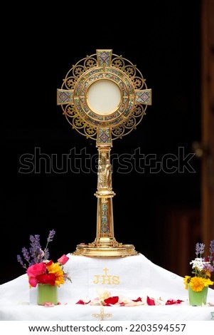 Corpus Christi or Feast of the Blessed Sacrament.  Eucharistic adoration.  La Roche sur Foron. France. 
