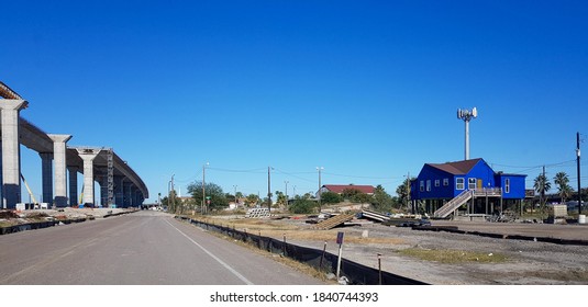 Corpus Christi, Texas / USA - Dec 19 2019: Road Construction Amidst Housing