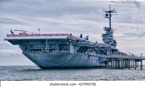 CORPUS CHRISTI, TEXAS, USA - SEPTEMBER 21, 2013:Aircraft carrier USS Lexington dockt in Corpus Christi on September 21, 2013 year. 