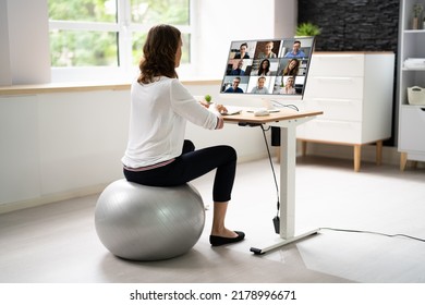 Correct Posture At Desk In Office Using Fitness Ball