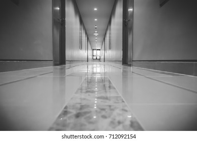 corridor black and white