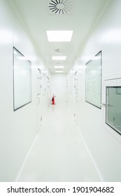The corridor of clean room in microbial laboratory of hospital or sterile factory for pharmaceutical manufacturing.