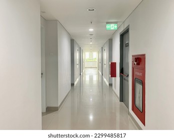 Corridor and emergency exit with fire hydrant